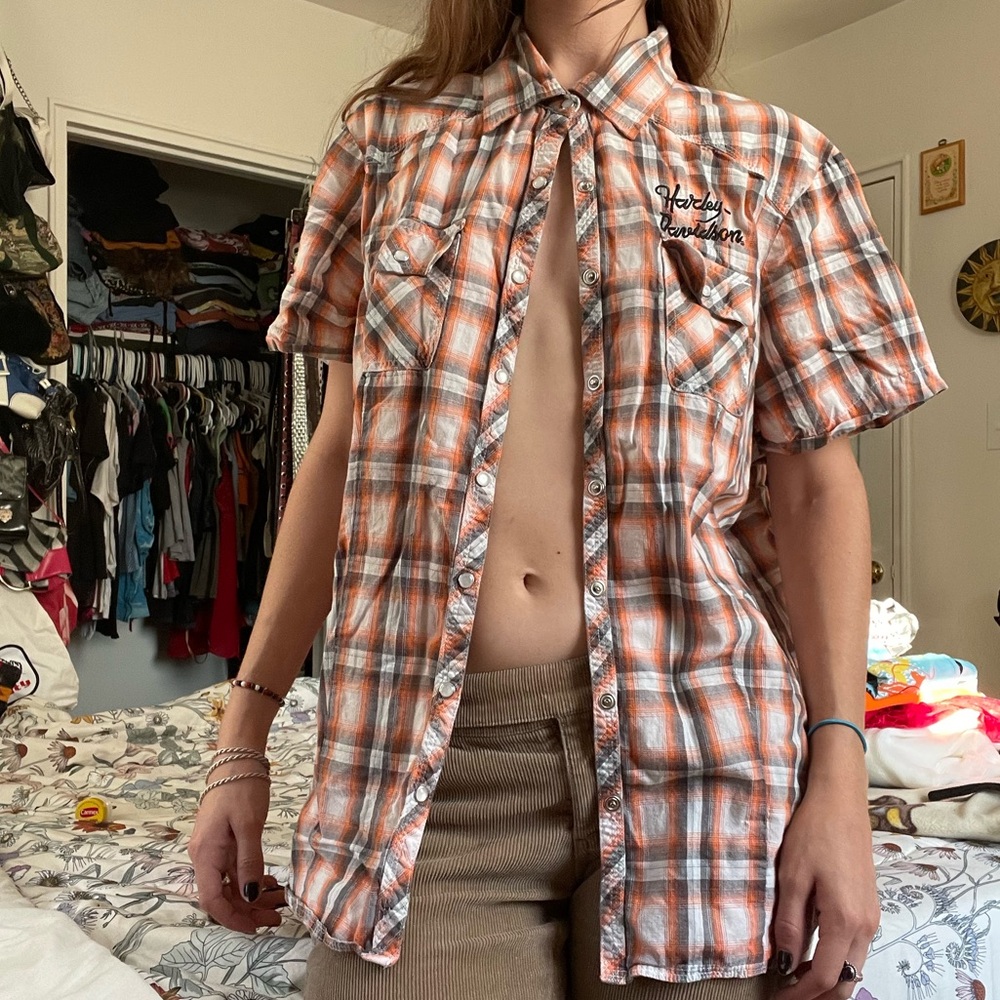 harley davidson embroidered button up